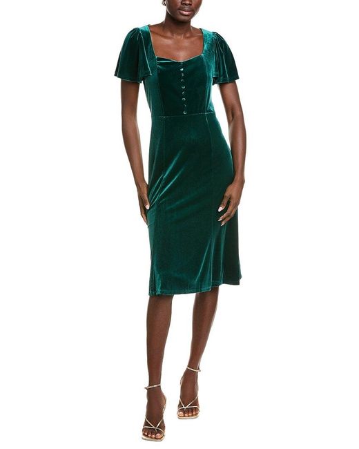 anne klein green dress Floral Midi Shirt Dress with Waist Tuck