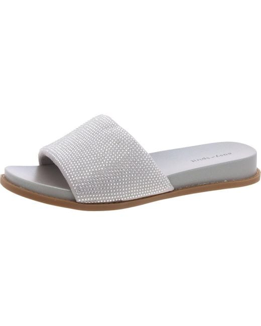 Easy Spirit White Torin 2 Rhinestone Slip On Slide Sandals
