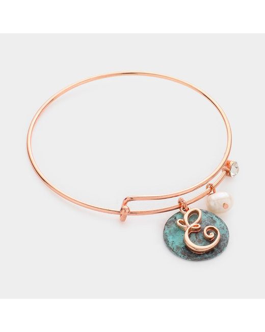 Fashnzfab Metallic E- Initial Monogram Pearl Charm Bracelet