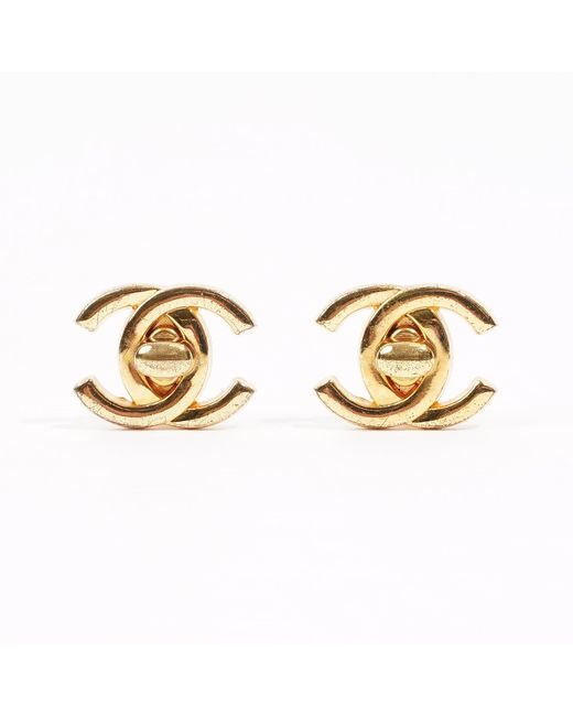 Chanel Metallic Coco Mark Turnlock 95a Earrings Plated