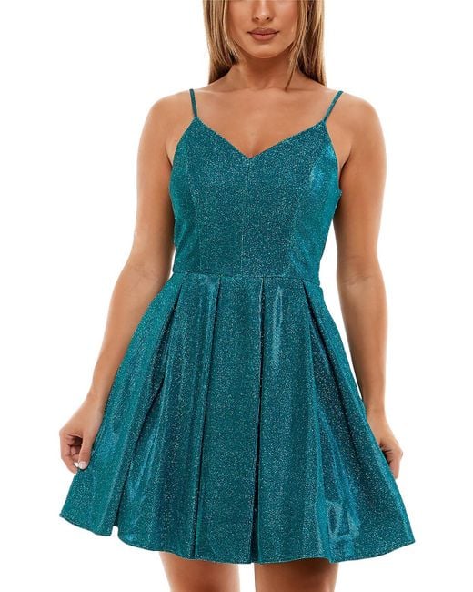 B Darlin Blue Juniors Glitter Open Back Cocktail And Party Dress