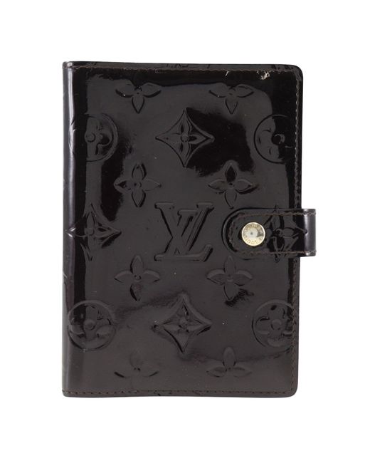 Louis Vuitton Black Agenda Mm Patent Leather Wallet (pre-owned)