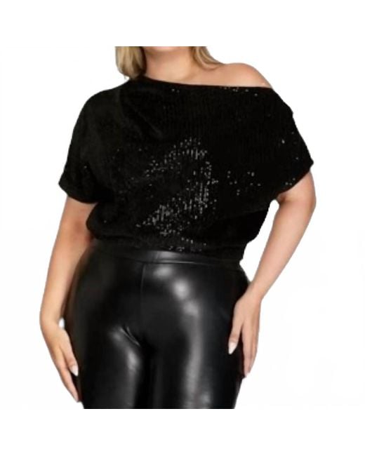She + Sky Black Asymmetrical Sequin Top