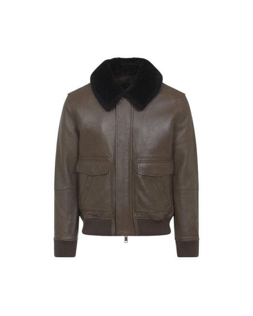 Yves Salomon Gray Lamb Leather Jacket With Furry Collar for men