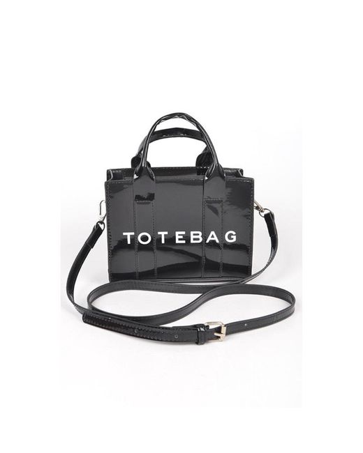 Fashnzfab Black Metallic Mirror Small Tote Bag