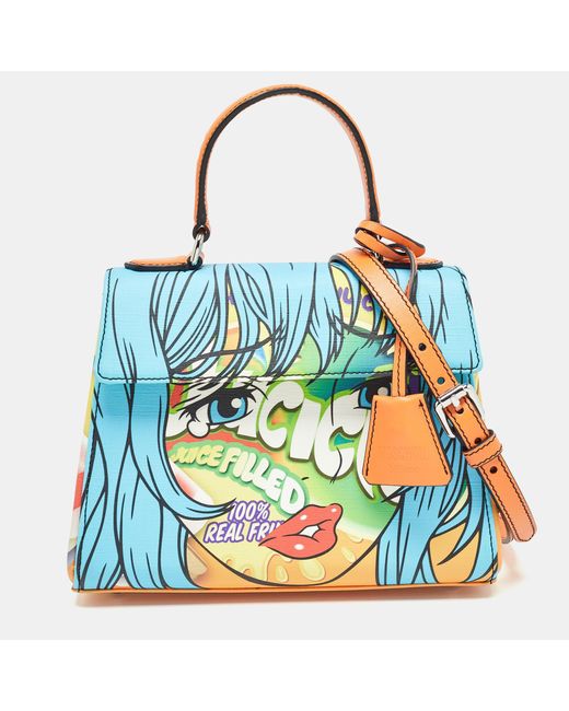 Moschino Blue Color Leather Eyes Capsule Top Handle Bag
