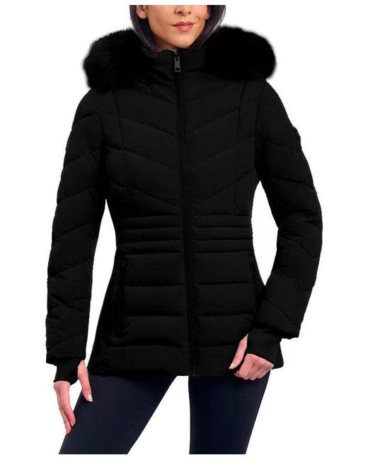 MICHAEL Michael Kors Black Chevron Faux Fur Hooded Coat
