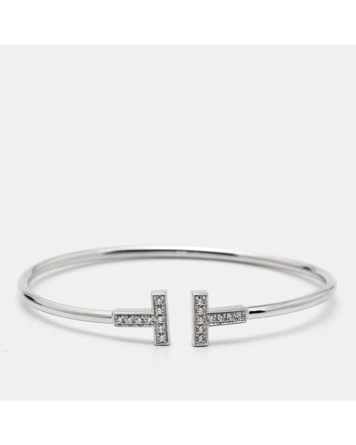 Tiffany & Co Metallic T Wire Diamond 18k Gold Bracelet