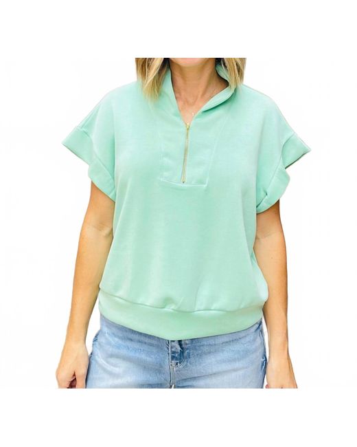 Bucketlist Green Half Zip Scuba Top