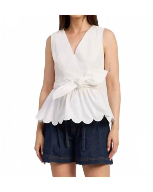 En Saison White Isabella Sleeveless Peplum Top