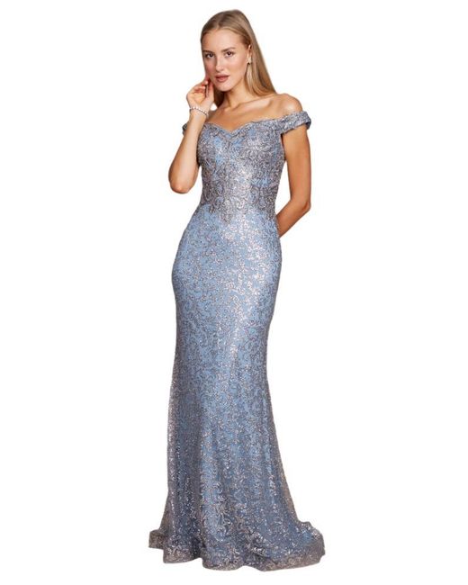 black halo kensington fit & flare dress Light Blue Sequin Fitted Formal Dress with 3D Flowers – Dressesforparty main image 0