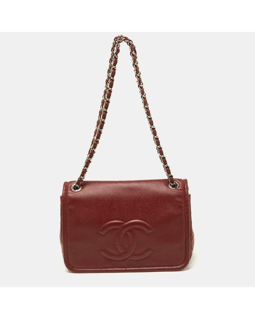 Chanel Red Dark Caviar Leather Large Cc Timeless Flap Bag