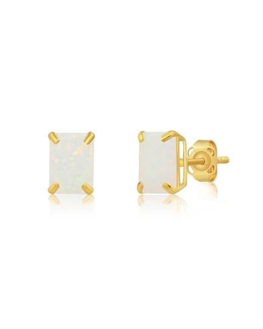 MAX + STONE Metallic 14k Yellow Gold Solitaire Emerald-cut Gemstone Stud Earrings (7x5mm)