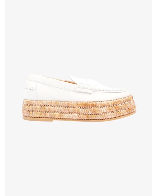 Tod's White Platform Espadrille Loafers Calfskin Leather