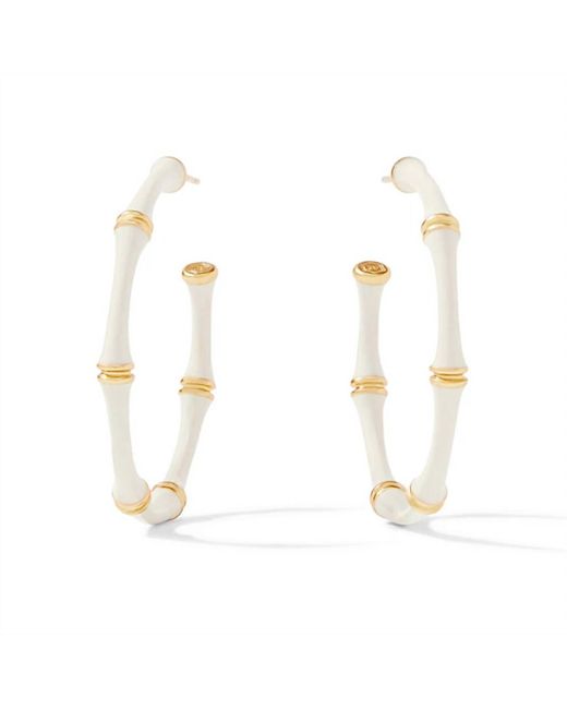Julie Vos Metallic Bamboo Hoop Earrings - Medium In Ivory Enamel