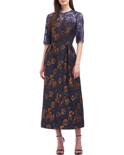 Kay Unger Lace Maxi Cocktail And Party Dress in Blue | Lyst