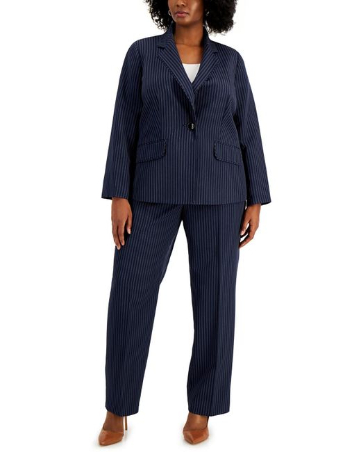 Le Suit Blue Plus Pinstripe Career Pant Suit
