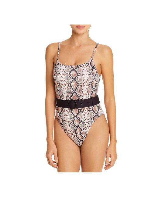Aqua White Maillot High Neck Snake Print One-piece Swimsuit