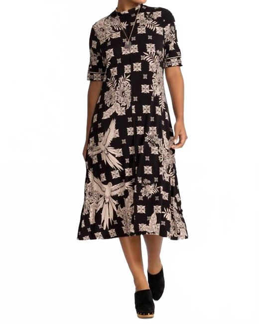 Johnny Was Black Janie Favorite Short Sleeve Seamed Mock Neck Dress Plus