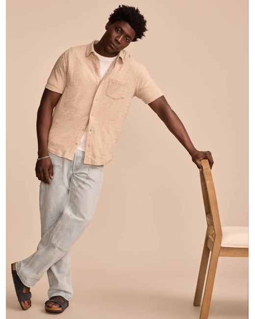 Lucky Brand Natural Linen Short Sleeve Button Up Shirt for men