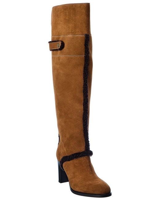 See By Chloé Suede & Shearling Overtheknee Boot in Brown Lyst