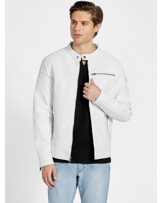 Guess Factory White River Washed Faux-leather Moto Jacket for men