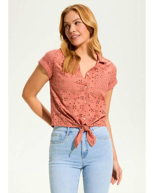 Fdj Orange Eyelet Button Down Shirt