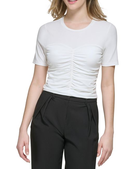 Calvin Klein White Ruched Work Wear Pullover Top