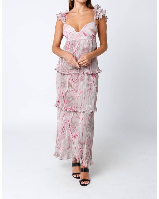 Olivaceous Pink Ruffled Maxi Dress