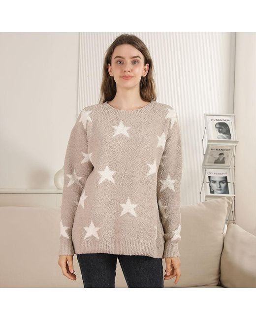 TRUEDAMES Natural Star Pattern Crew Neck Sweater
