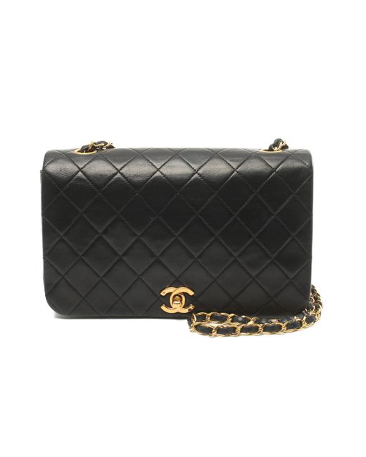 Chanel Black Matelasse Full Flap Chain Shoulder Bag Lambskin Gold Hardware Push Lock Vintage