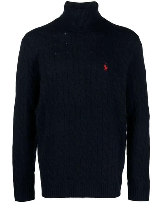 Polo Ralph Lauren Blue High Turtleneck Cable Knit Pullover for men