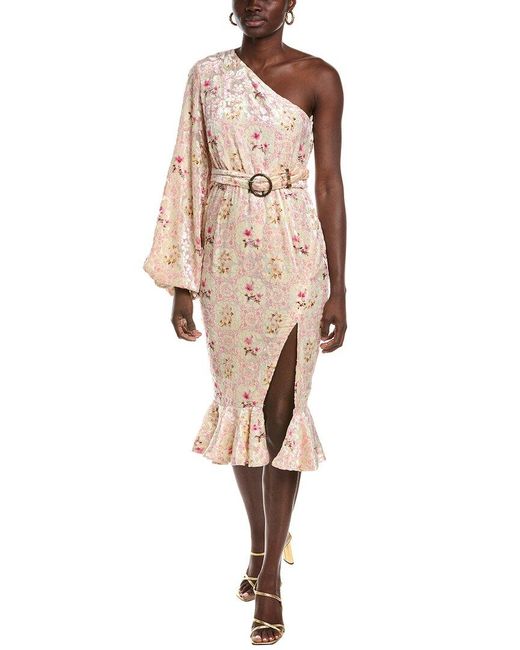 Hemant & Nandita Natural One-shoulder Midi Dress