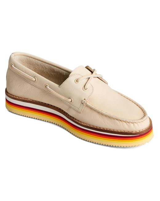 Sperry Top-Sider White 2-eye Stacked Leather Moc Toe Boat Shoes