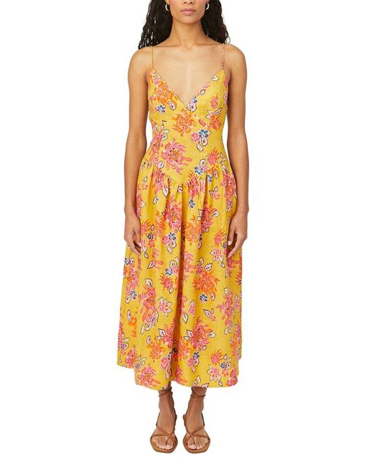 RHODE Yellow Sophie Linen Midi Dress