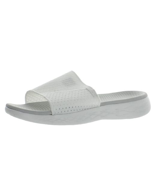 Skechers White On The Go 600-nitto Highly Resilient Flat Pool Slides