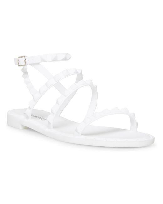 Steve Madden Travel Studded Ankle Strap Flat Sandals in White | Lyst