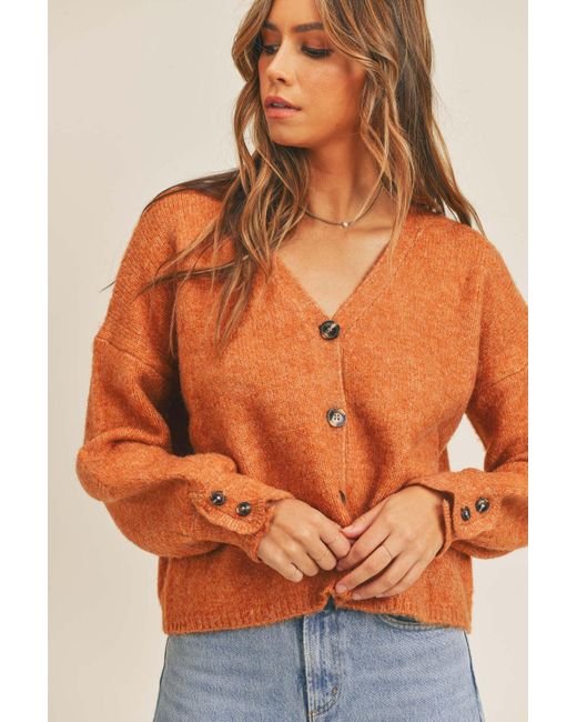 TRUEDAMES Orange Long Sleeve Button Down Sweater Cardigan