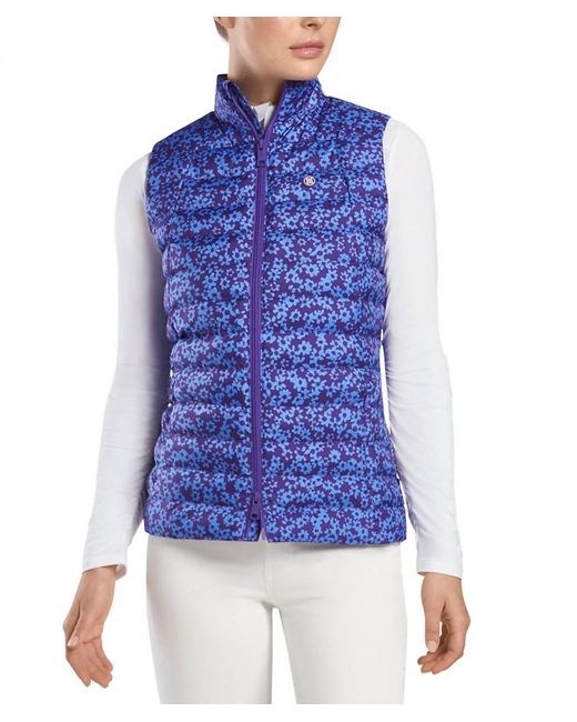 G/FORE Blue Floral Print Quilted Puffer Golf Vest