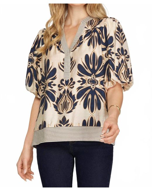 She + Sky Multicolor Bubble Sleeve Top