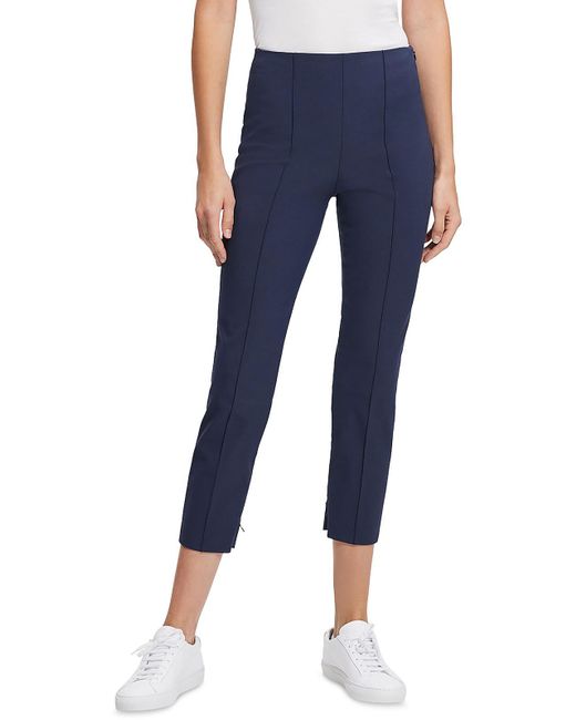 Theory Blue Solid Pintuck Ankle Pants