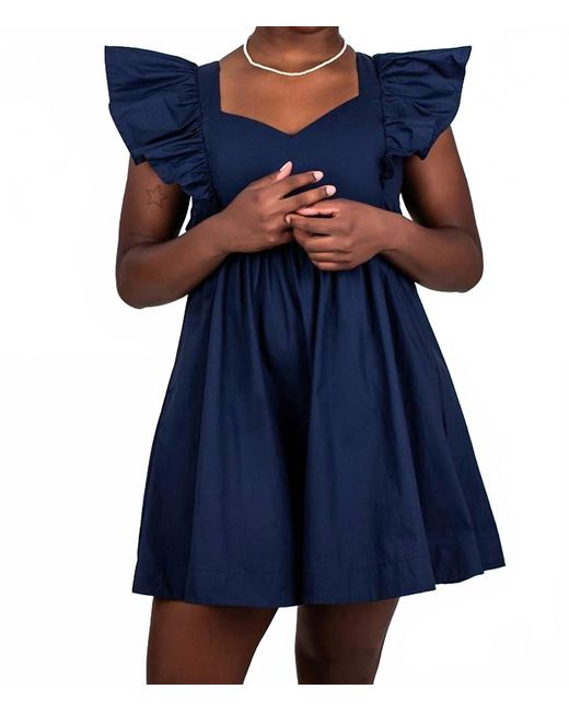 Day + Moon Women's Blue Ruffle Sleeve Tie Back Dress - www.disolcolor.com