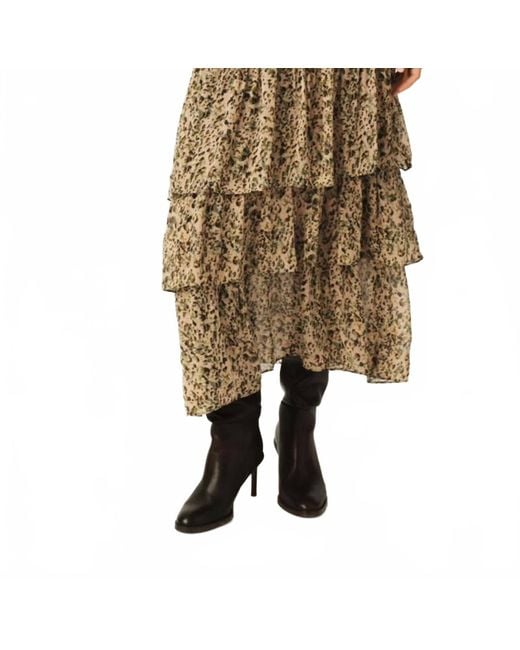 Ba&sh Natural Midi Printed Ruffled Skirt
