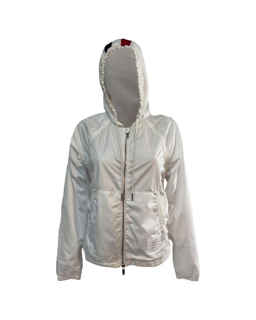 Thom Browne Gray Stripe Zipped Hooded Jacket for men