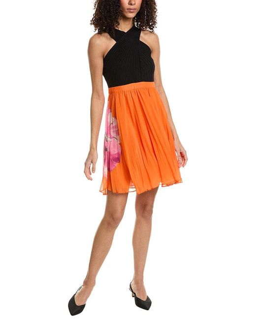 Ted Baker Orange Knit Bodice Mini Dress
