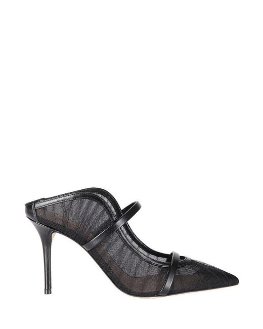Malone Souliers Black Pointed-Toe Tulle Pumps