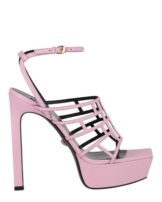 Versace Pink Strappy Heeled Platform Sandals