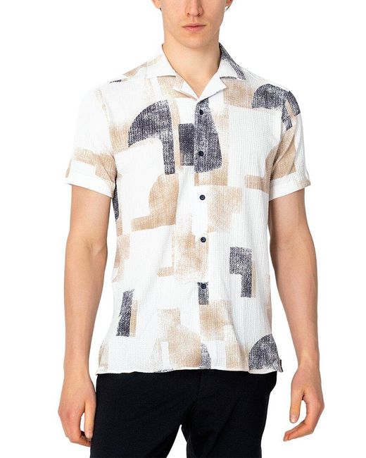 Ron Tomson White Short Sleeve Allover Print Shirt for men