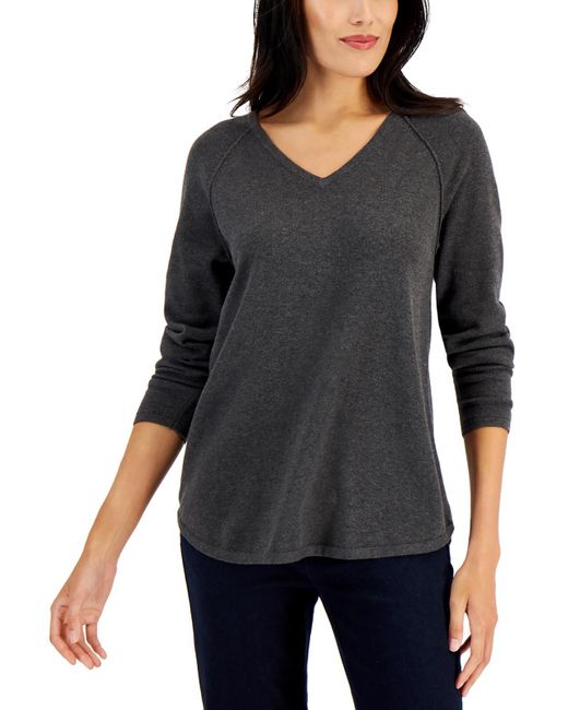 Karen Scott Black Cotton V-neck Pullover Sweater