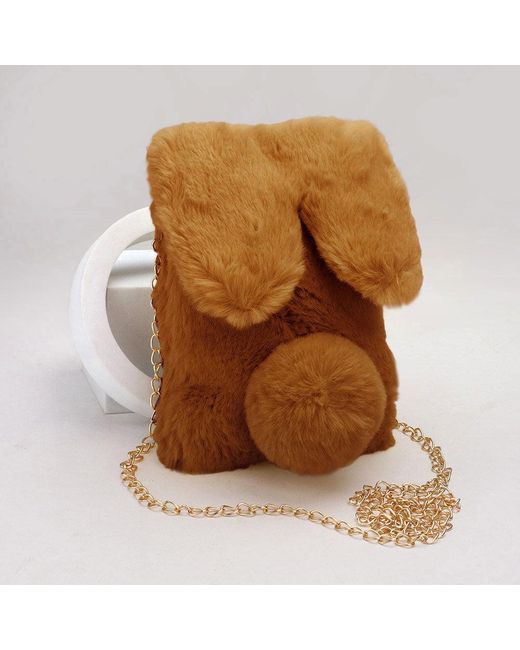 Fashnzfab Brown Faux Fur Bunny Clutch Crossbody Bag